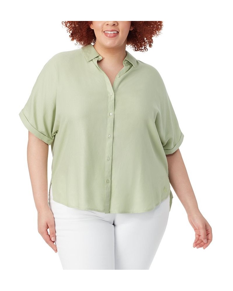 Plus Size Daisy Button-Down Woven Shirt Green $27.60 Tops