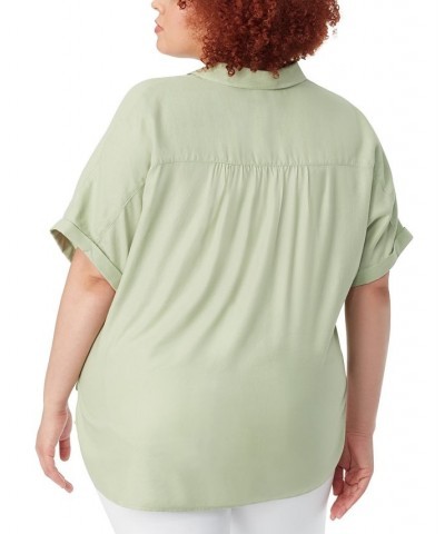 Plus Size Daisy Button-Down Woven Shirt Green $27.60 Tops