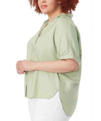 Plus Size Daisy Button-Down Woven Shirt Green $27.60 Tops