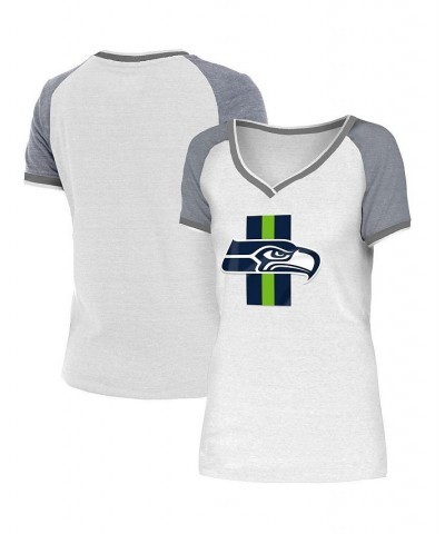 Women's White Gray Seattle Seahawks Training Camp Raglan V-Neck T-shirt White, Gray $25.79 Tops