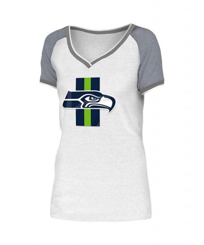 Women's White Gray Seattle Seahawks Training Camp Raglan V-Neck T-shirt White, Gray $25.79 Tops