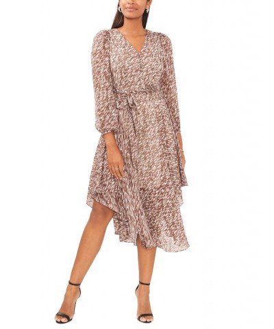 Petite Chiffon Belted Metallic-Flecked Dress Mushroom $42.57 Dresses