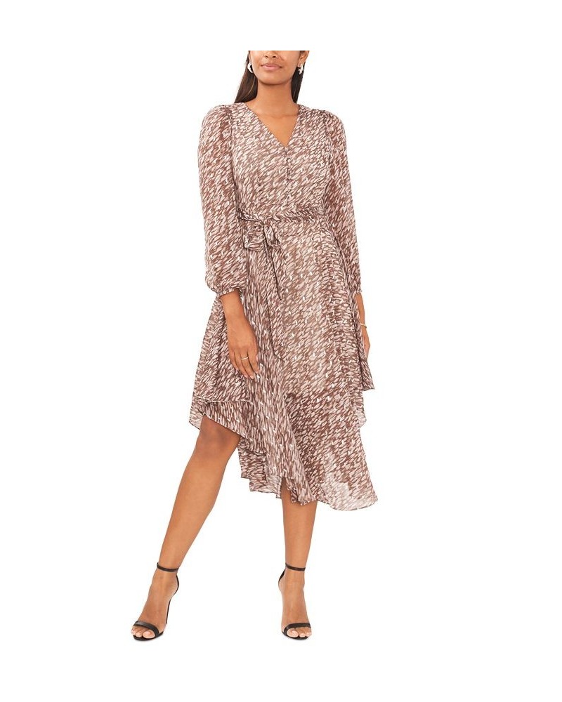 Petite Chiffon Belted Metallic-Flecked Dress Mushroom $42.57 Dresses