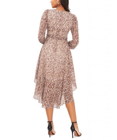 Petite Chiffon Belted Metallic-Flecked Dress Mushroom $42.57 Dresses