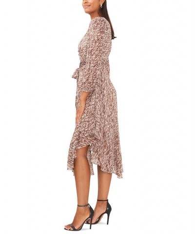 Petite Chiffon Belted Metallic-Flecked Dress Mushroom $42.57 Dresses