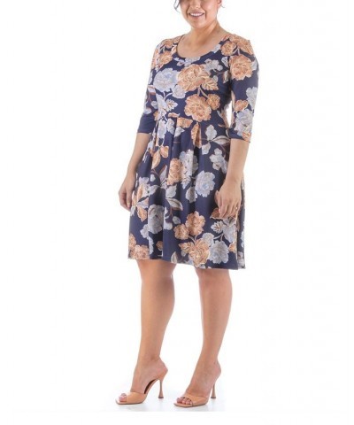 Plus Size Three Quarter Sleeve Dress Navy, Brown Multi $23.05 Dresses