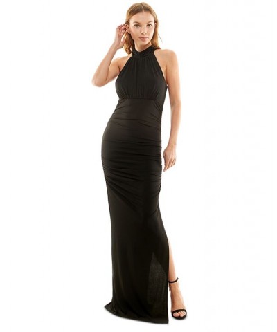 Juniors' Shirred Sleeveless Bodycon Gown Black $22.62 Dresses