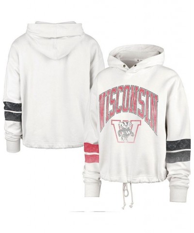 Women's Cream Wisconsin Badgers Harper Adjustable Cropped Pullover Hoodie Cream $48.59 Sweatshirts