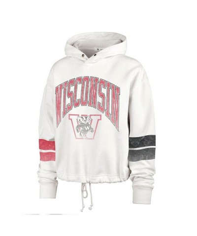 Women's Cream Wisconsin Badgers Harper Adjustable Cropped Pullover Hoodie Cream $48.59 Sweatshirts