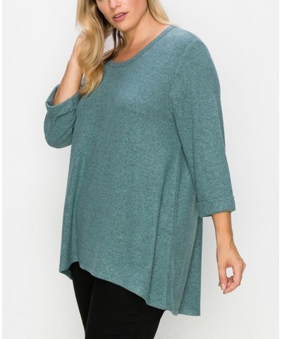 Plus Size Cozy 3/4 Rolled Sleeve Button Back Top Blue $21.07 Tops