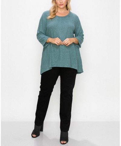 Plus Size Cozy 3/4 Rolled Sleeve Button Back Top Blue $21.07 Tops