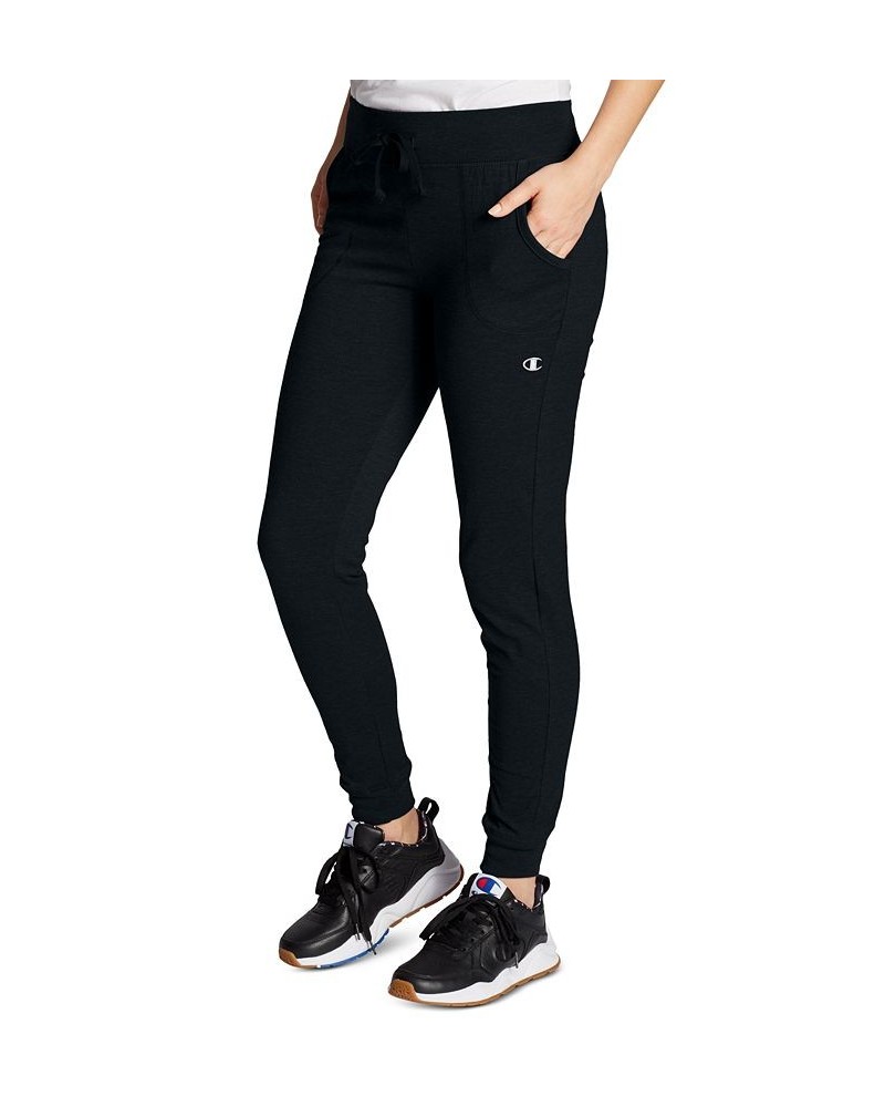 Women's Cotton Jersey Full Length Joggers Black $21.20 Pants