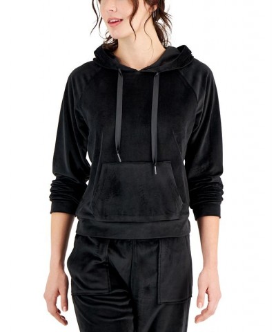 Juniors' Velour Raglan Long-Sleeve Hoodie Black $11.82 Sweatshirts
