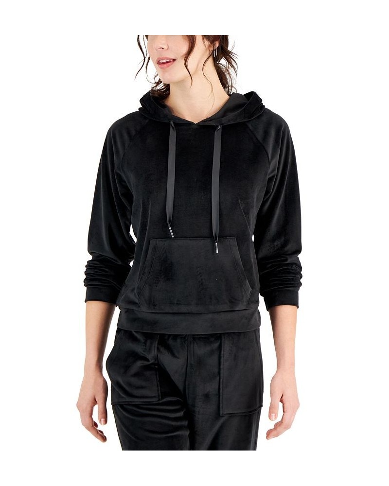 Juniors' Velour Raglan Long-Sleeve Hoodie Black $11.82 Sweatshirts