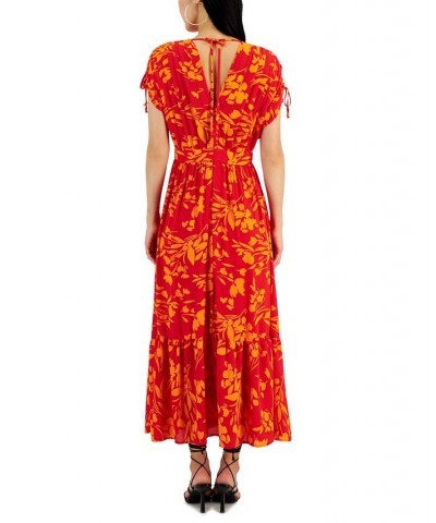 Women's Floral-Printed V-Neck Drop-Shoulder Maxi Dress Ember Floral Pink $53.76 Dresses