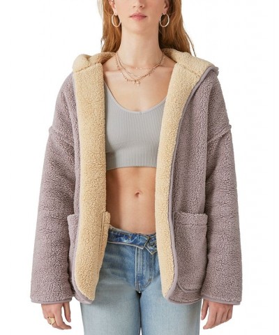 Reversible Hi-Pile Hooded Sherpa Cardigan Sweater Gray $53.70 Sweaters