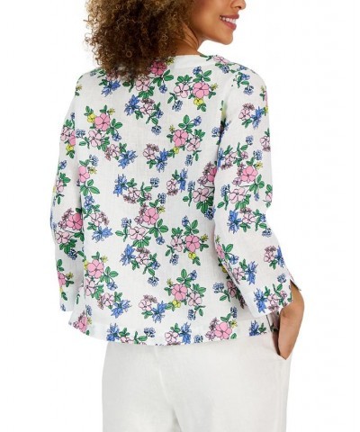 Women's Linen Floral-Printed Top Bright White Combo $28.36 Tops