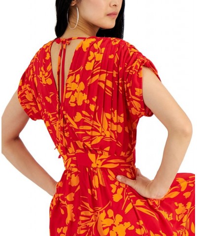 Women's Floral-Printed V-Neck Drop-Shoulder Maxi Dress Ember Floral Pink $53.76 Dresses