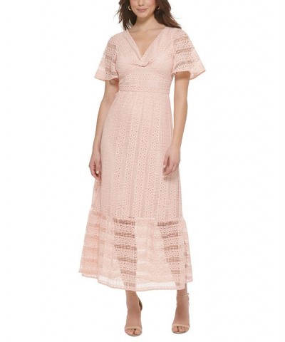 Women's Lace Flutter-Sleeve Maxi Dress Blush $67.62 Dresses