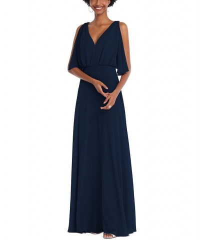 V-Neck Split-Sleeve Blouson-Bodice Maxi Dress Blue $74.91 Dresses
