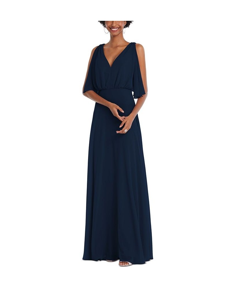 V-Neck Split-Sleeve Blouson-Bodice Maxi Dress Blue $74.91 Dresses