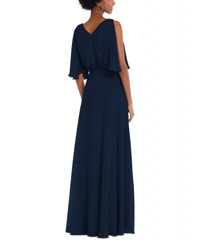 V-Neck Split-Sleeve Blouson-Bodice Maxi Dress Blue $74.91 Dresses