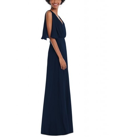 V-Neck Split-Sleeve Blouson-Bodice Maxi Dress Blue $74.91 Dresses