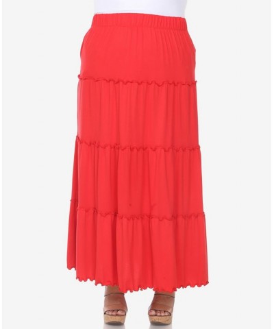 Plus Size Tiered Maxi Skirt Red $31.28 Skirts