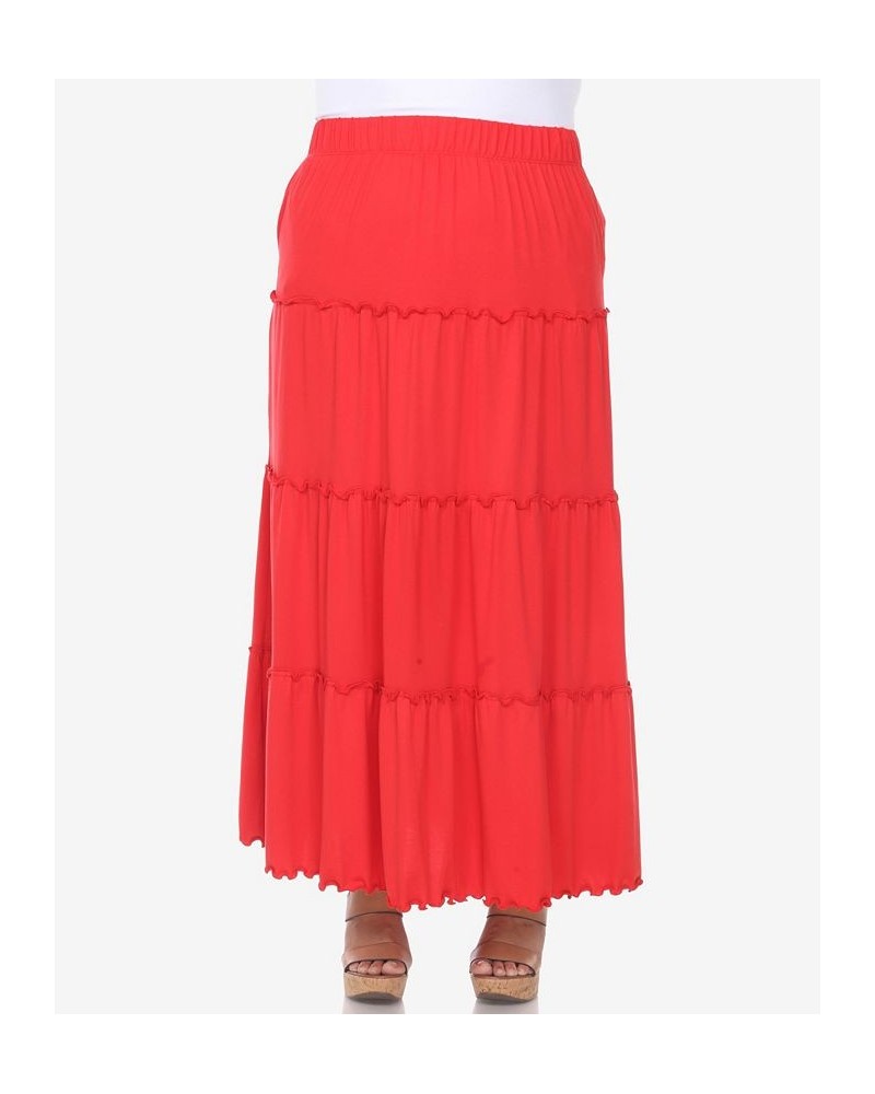 Plus Size Tiered Maxi Skirt Red $31.28 Skirts