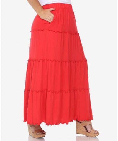 Plus Size Tiered Maxi Skirt Red $31.28 Skirts