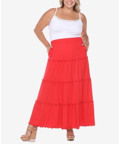 Plus Size Tiered Maxi Skirt Red $31.28 Skirts