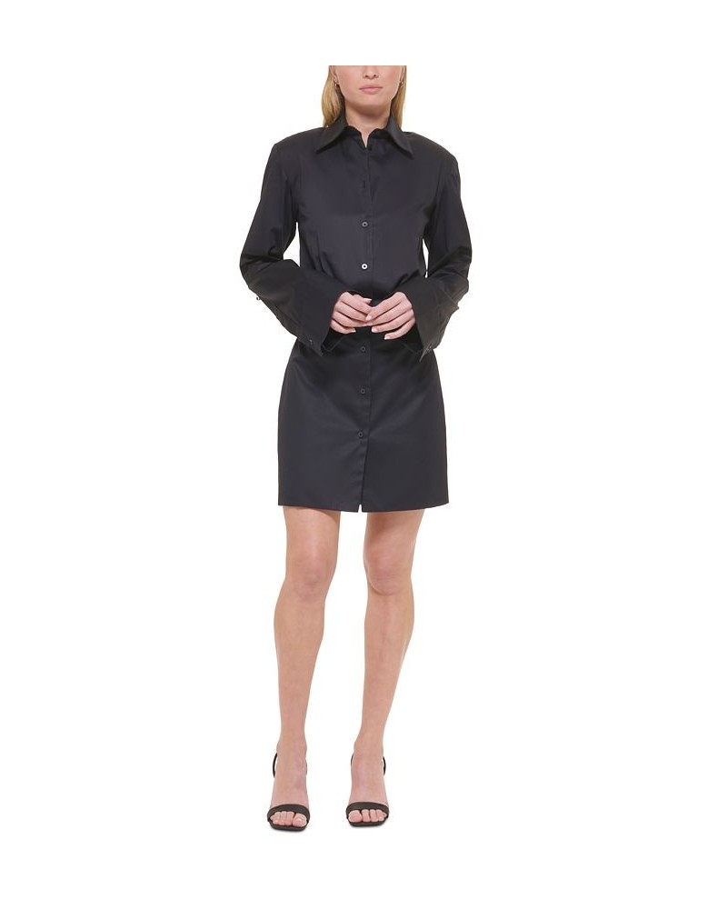 Women's X-Fit Cotton Strong-Shoulder Shirtdress Black $77.74 Dresses