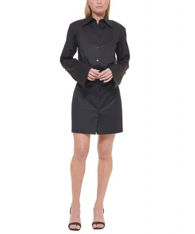 Women's X-Fit Cotton Strong-Shoulder Shirtdress Black $77.74 Dresses