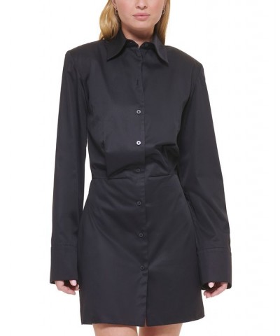 Women's X-Fit Cotton Strong-Shoulder Shirtdress Black $77.74 Dresses