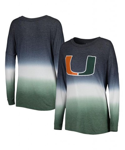 Women's Black Green Miami Hurricanes Winkle Dip Dye Long Sleeve T-shirt Black, Green $27.50 Tops