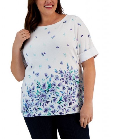 Plus Size Tulerie Dream Printed Elbow-Sleeve Top White $14.24 Tops