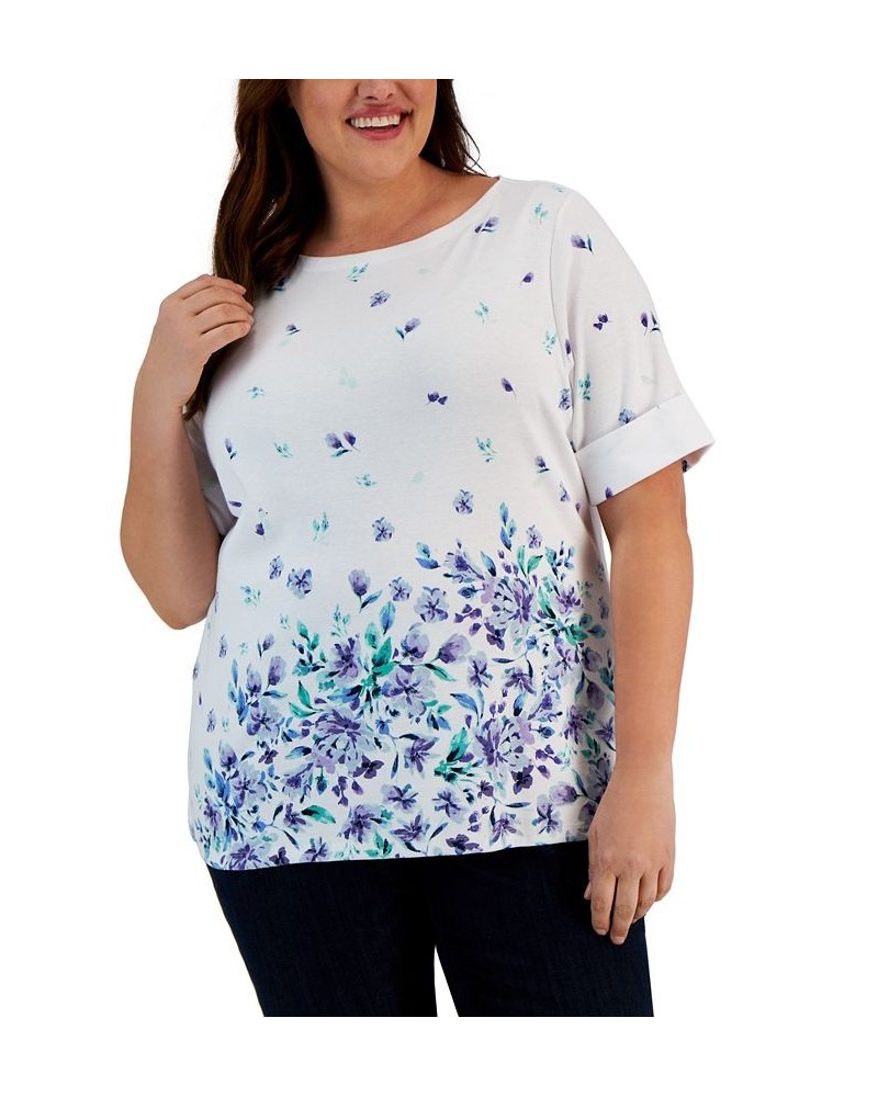 Plus Size Tulerie Dream Printed Elbow-Sleeve Top White $14.24 Tops