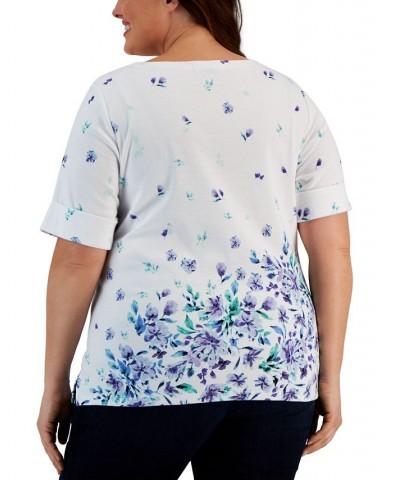 Plus Size Tulerie Dream Printed Elbow-Sleeve Top White $14.24 Tops