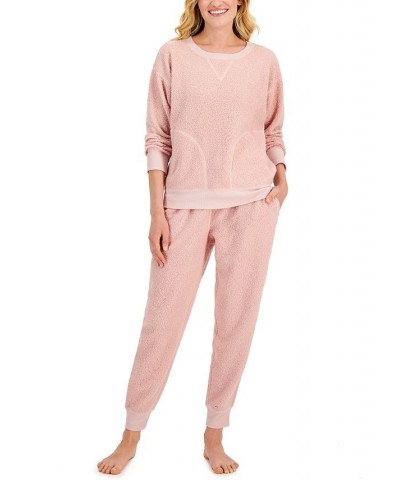 Women's Solid Sherpa Pajama Set Peachskin $16.80 Sleepwear
