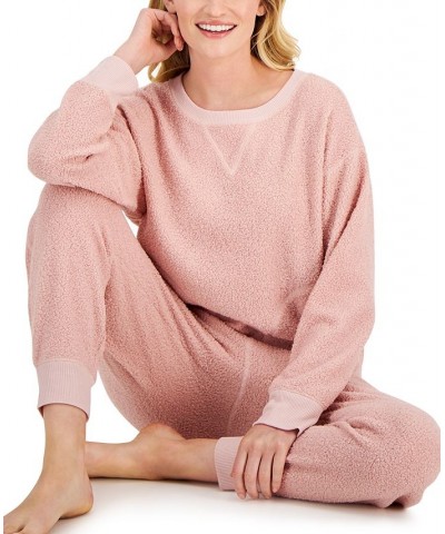 Women's Solid Sherpa Pajama Set Peachskin $16.80 Sleepwear
