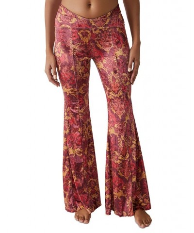 Women's Hold Me Closer Printed Bell-Bottom Pants Red $45.14 Pants