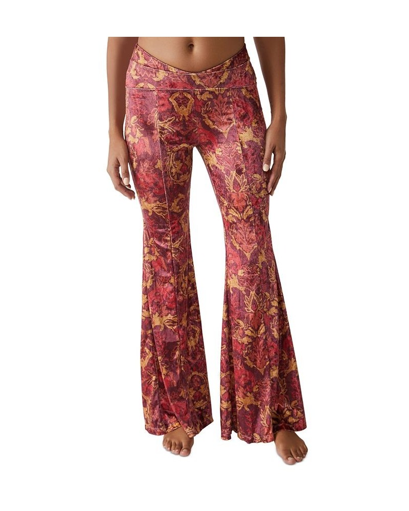 Women's Hold Me Closer Printed Bell-Bottom Pants Red $45.14 Pants