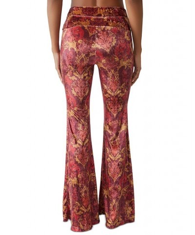 Women's Hold Me Closer Printed Bell-Bottom Pants Red $45.14 Pants