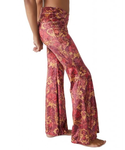 Women's Hold Me Closer Printed Bell-Bottom Pants Red $45.14 Pants