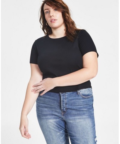 Trendy Plus Size Ribbed T-Shirt Black $11.27 Tops