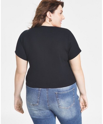 Trendy Plus Size Ribbed T-Shirt Black $11.27 Tops