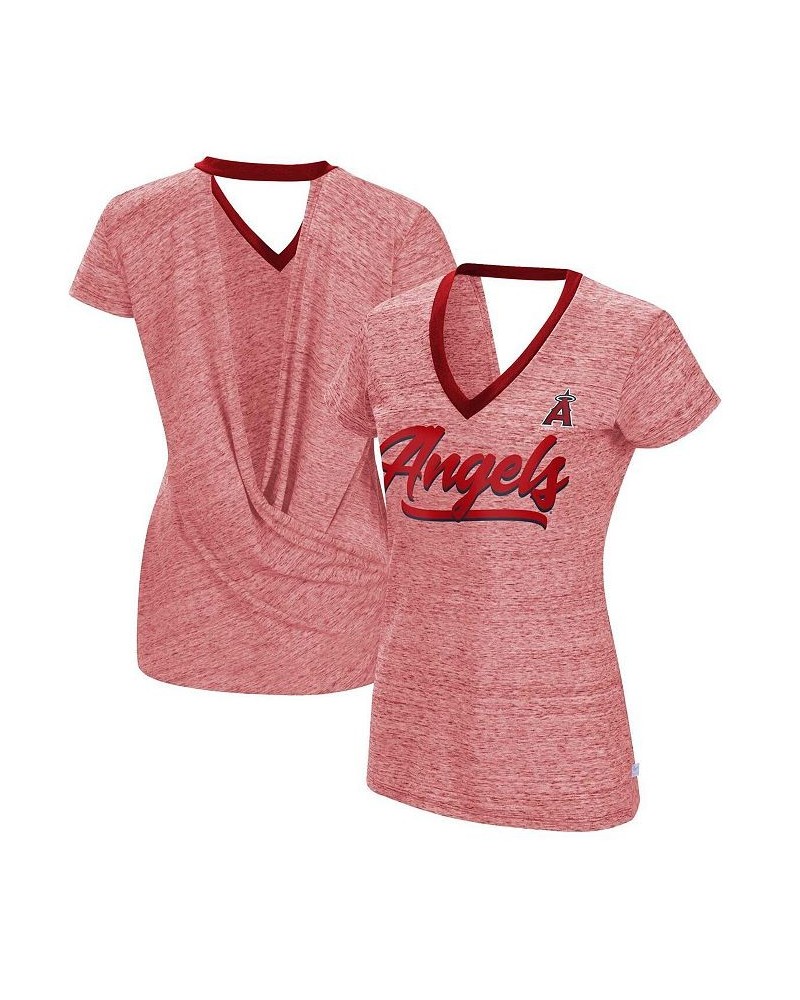 Women's Red Los Angeles Angels Halftime Back Wrap Top V-Neck T-shirt Red $28.49 Tops