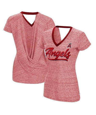 Women's Red Los Angeles Angels Halftime Back Wrap Top V-Neck T-shirt Red $28.49 Tops