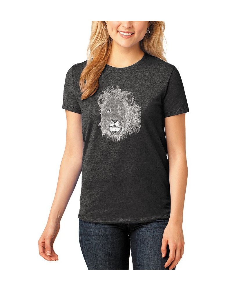 Women's Premium Blend Word Art Lion T-shirt Black $17.39 Tops