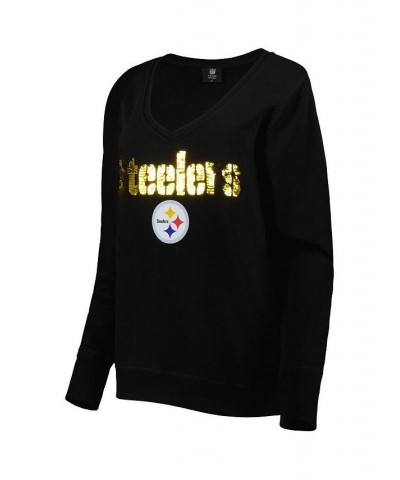 Women's Black Pittsburgh Steelers Sequin Logo V-Neck Pullover Sweatshirt Black $39.60 Sweatshirts